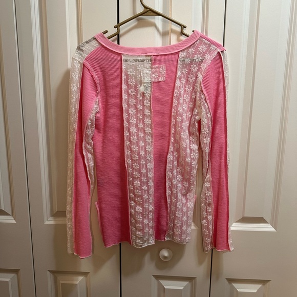 Pink Lace Button-Up Top - Picture 2 of 5